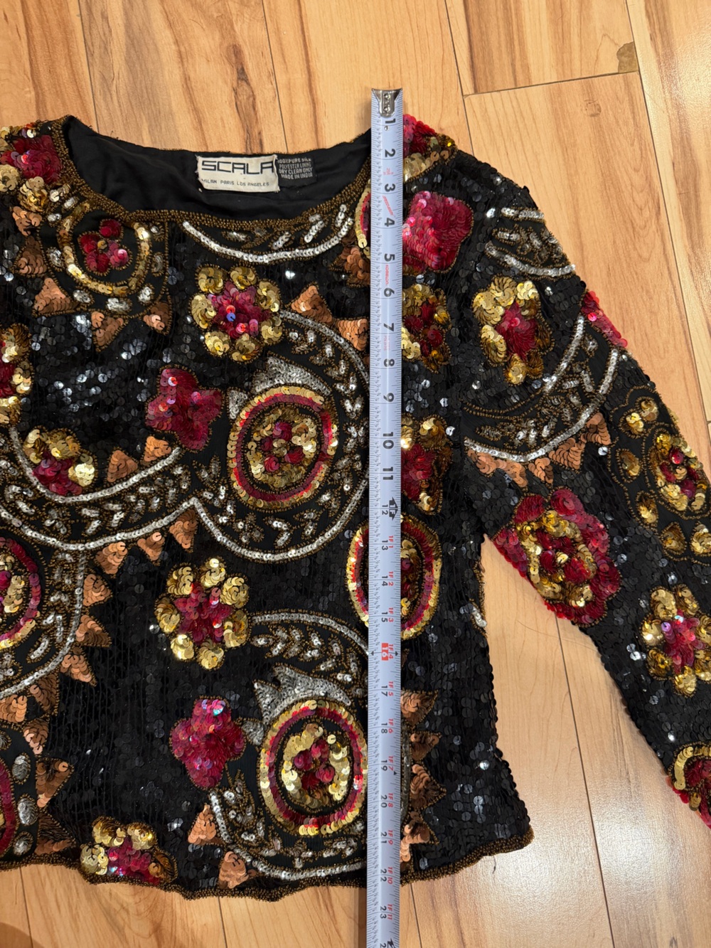 SCALA Silk Beaded Sequin Art Deco Top Black Gold Burgundy Est. SMALL/MEDIUM - Picture 14 of 15